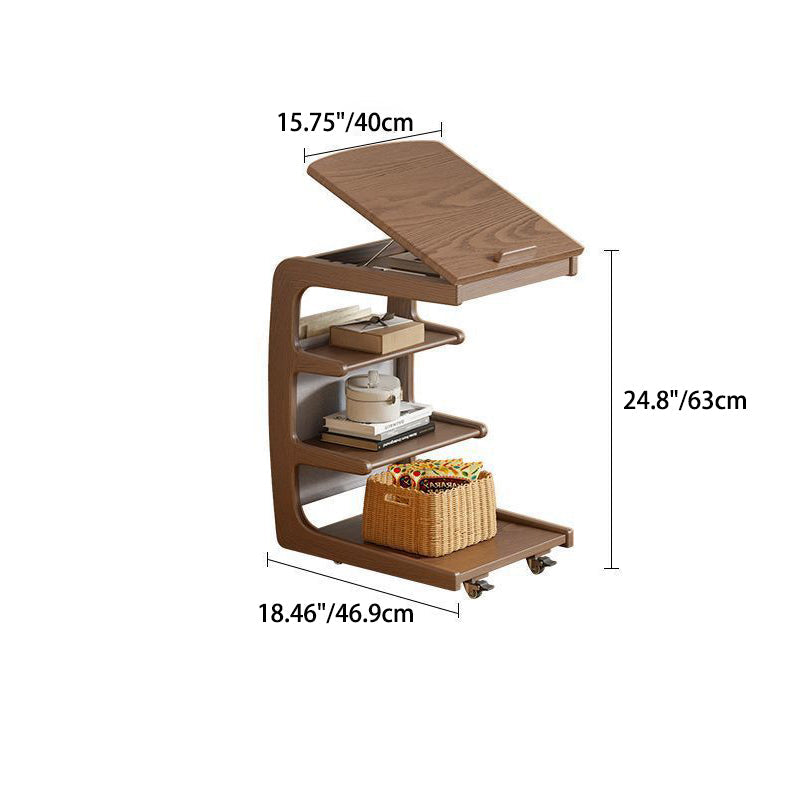 Japanese Wood Flip Cover 4-Tier End Table