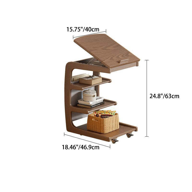 Japanese Wood Flip Cover 4-Tier End Table