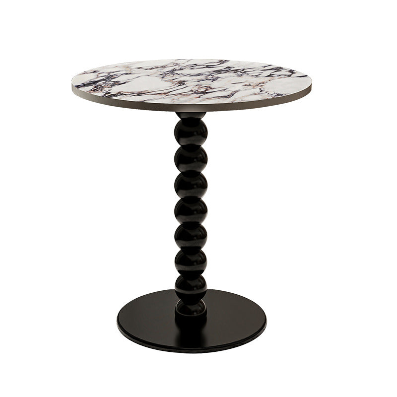 French Round Marble Wood End Table