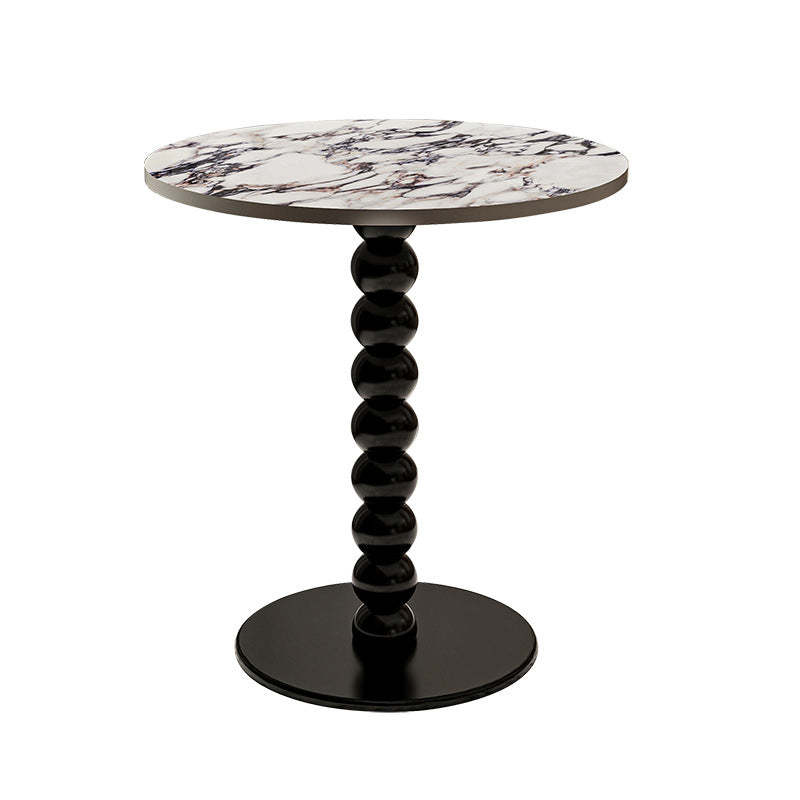 French Round Marble Wood End Table