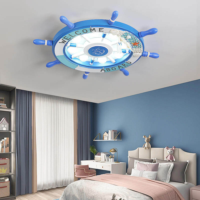 Cartoon Plastic Sailboat LED Flush Mount Light