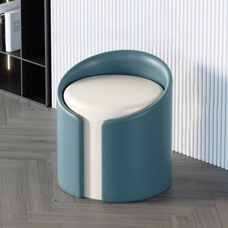 Minimalist Leather Wood Cylinder Footstool — Outside White & Inside Yellow