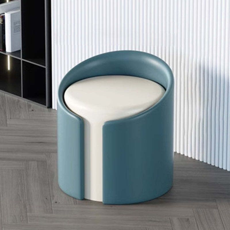 Minimalist Leather Wood Cylinder Footstool — Outside White & Inside Yellow