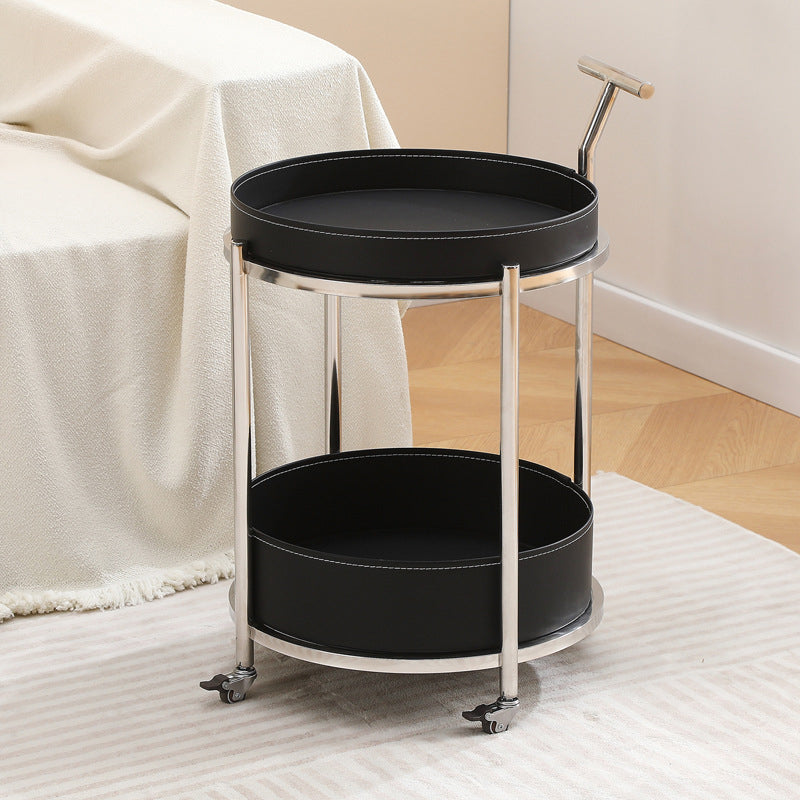 Contemporary Steel Leather 2-Tier End Table — Gray