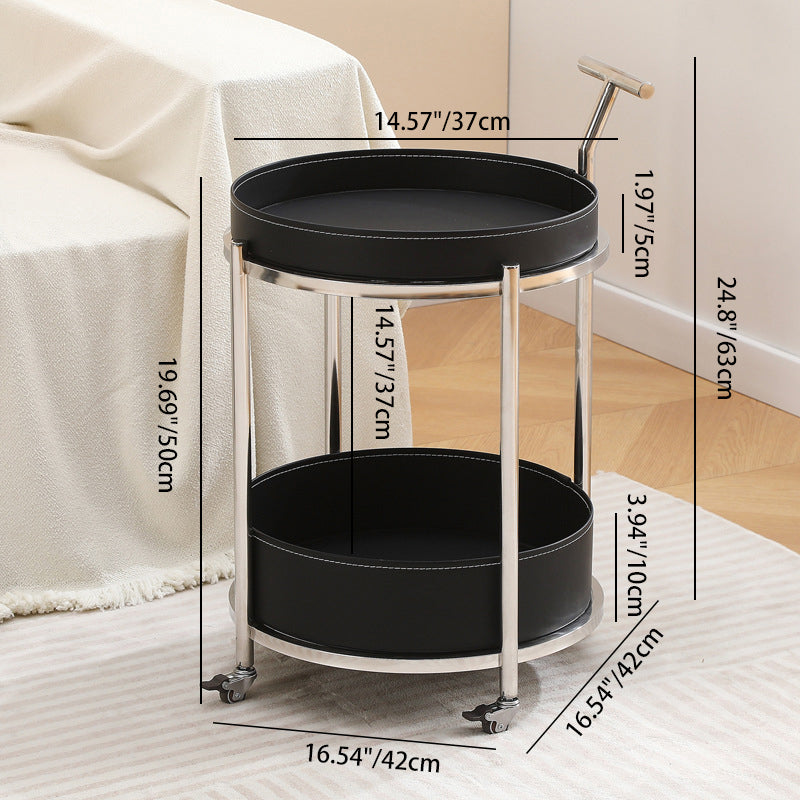 Contemporary Steel Leather 2-Tier End Table