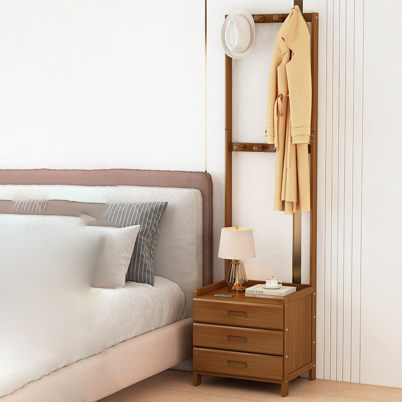 Minimalist Bamboo Coat Rack Nightstand 1/3-Drawer — A / Walnut