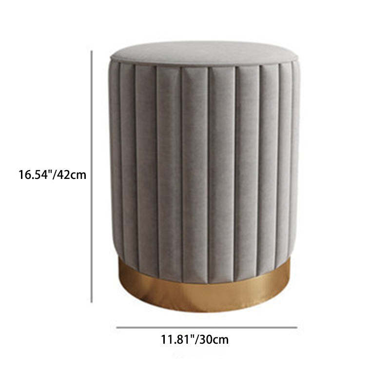 Minimalist Round Velvet Metal Vanity Stool — Gray