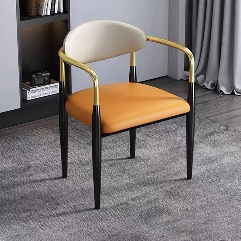 Modern Leather Metal Cushion Dining Chair — C