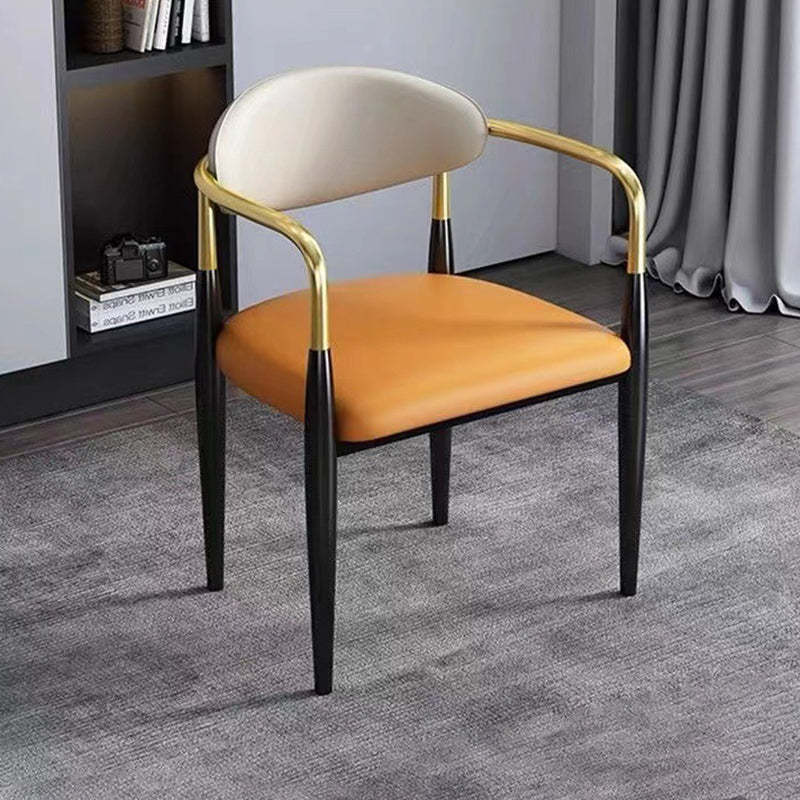 Modern Leather Metal Cushion Dining Chair — C