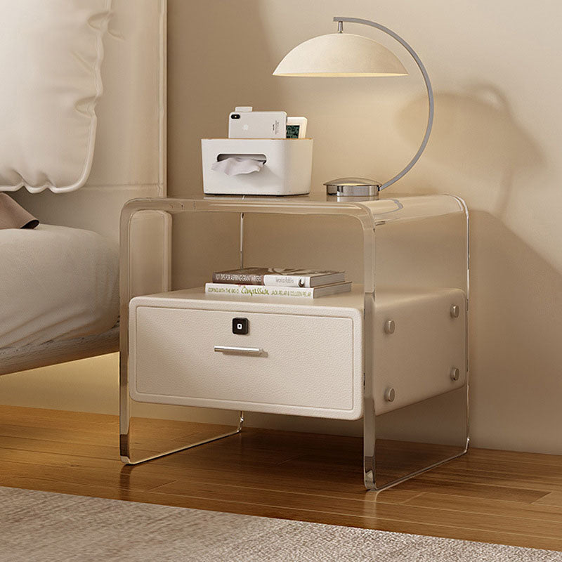 Minimalist Acrylic Wood Metal 1-Drawer Nightstand