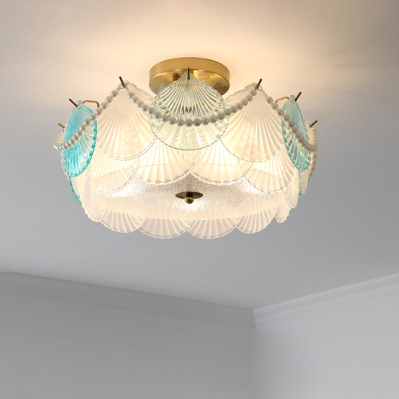 French Shell Textured Glass Pearl Ceiling Light