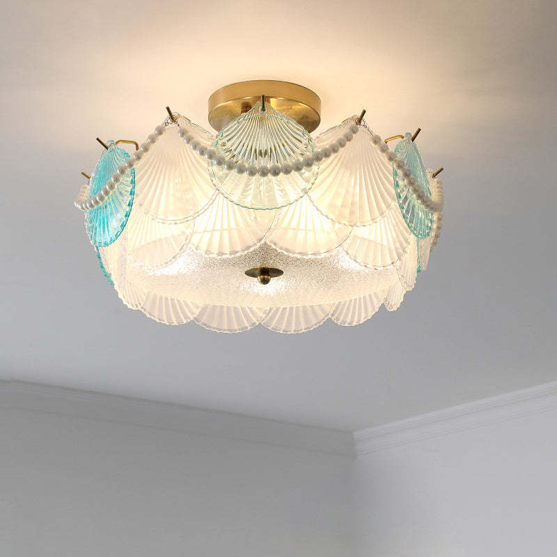 French Shell Textured Glass Pearl Ceiling Light