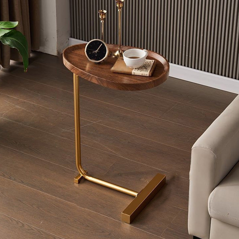 Minimalist Oval Engineered Wood Iron End Table — White + Gold Frame