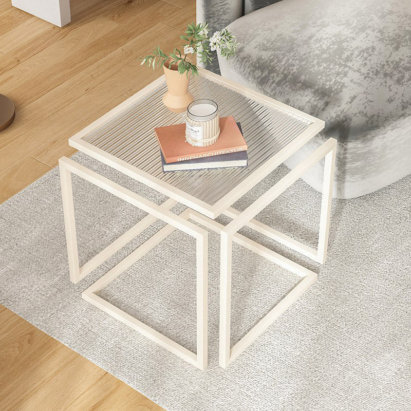Contemporary Square Glass Iron Side Table