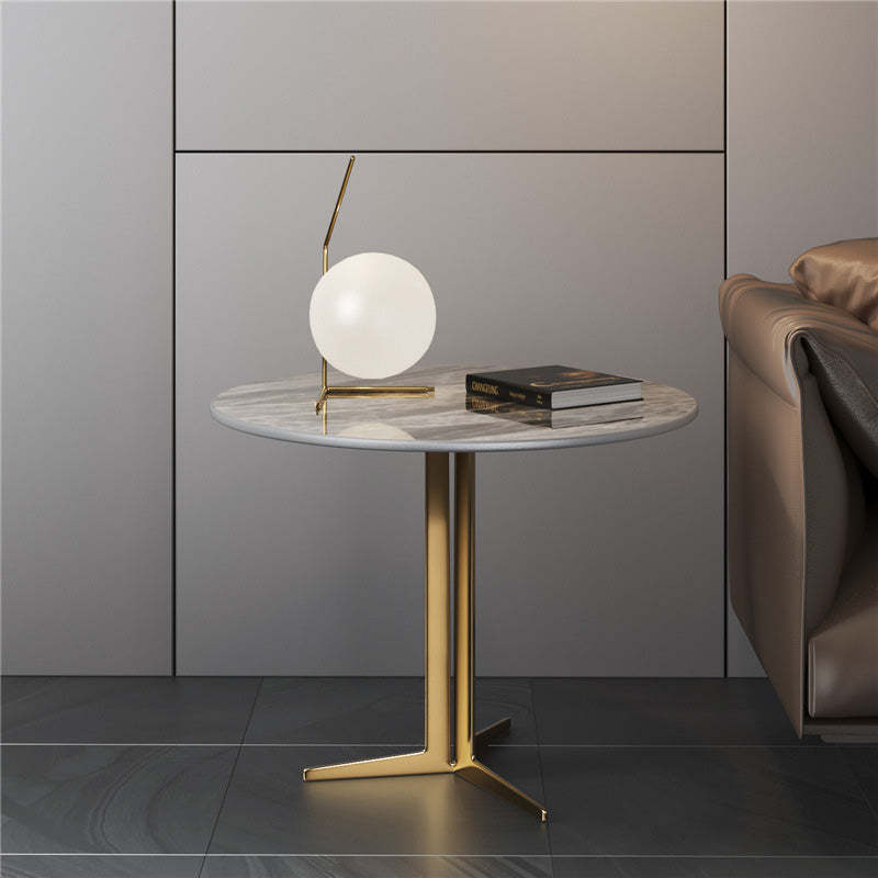 Scandinavian Round Aluminum Slate Coffee Table — Gray Tabletop - Black Frame