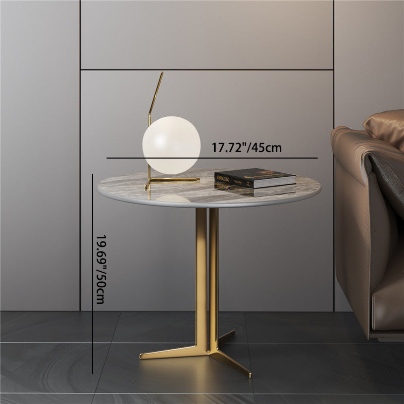 Scandinavian Round Aluminum Slate Coffee Table — Black Tabletop - Gold Frame