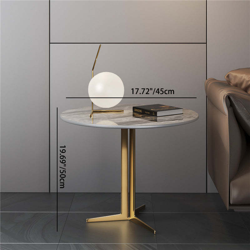 Scandinavian Round Aluminum Slate Coffee Table — Black Tabletop - Gold Frame