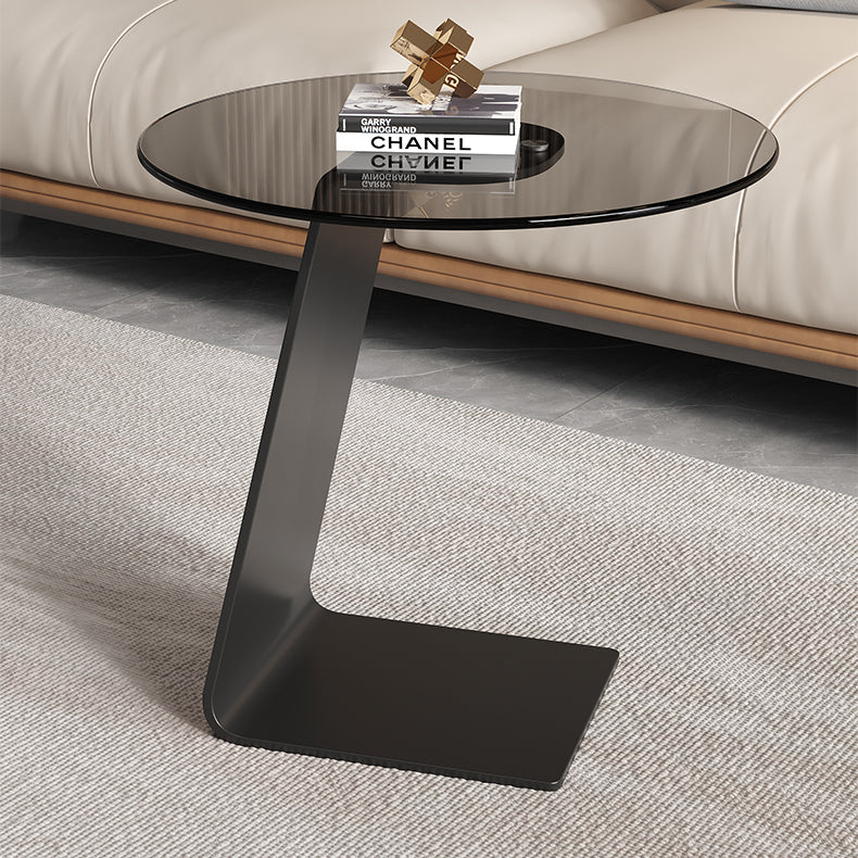 Minimalist Glass Top L-Shape Steel Coffee Table