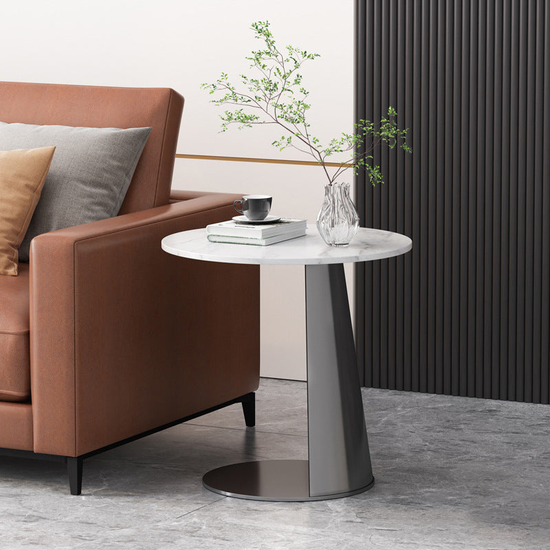 Nordic Round Rock Slab Steel Coffee Table