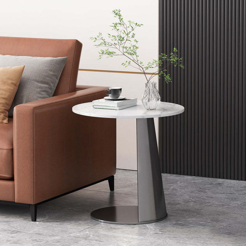 Nordic Round Rock Slab Steel Coffee Table — White