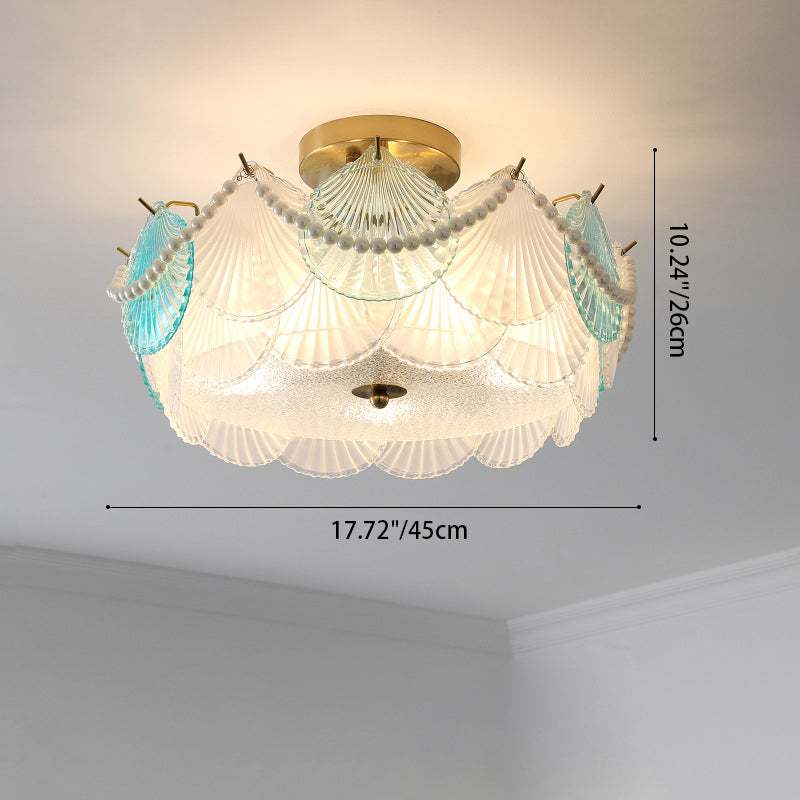 French Shell Textured Glass Pearl Ceiling Light