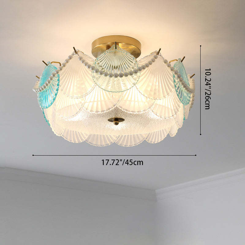 French Shell Textured Glass Pearl Ceiling Light