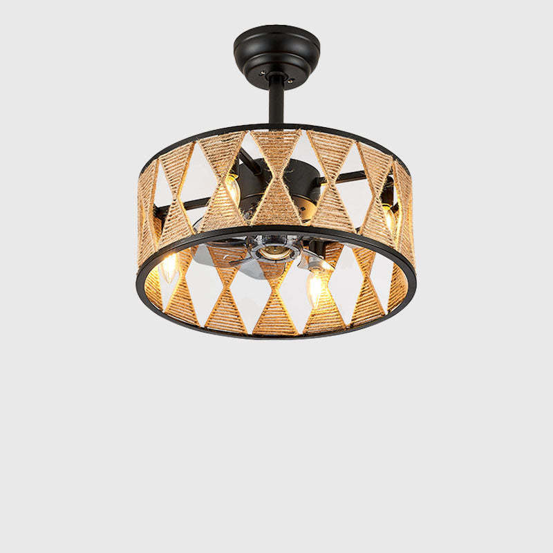 Industrial Hemp Rope Cylinder 4-Light Fan Light