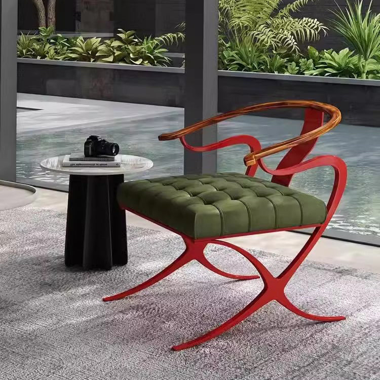 Retro Curved Wood Leather Armchair