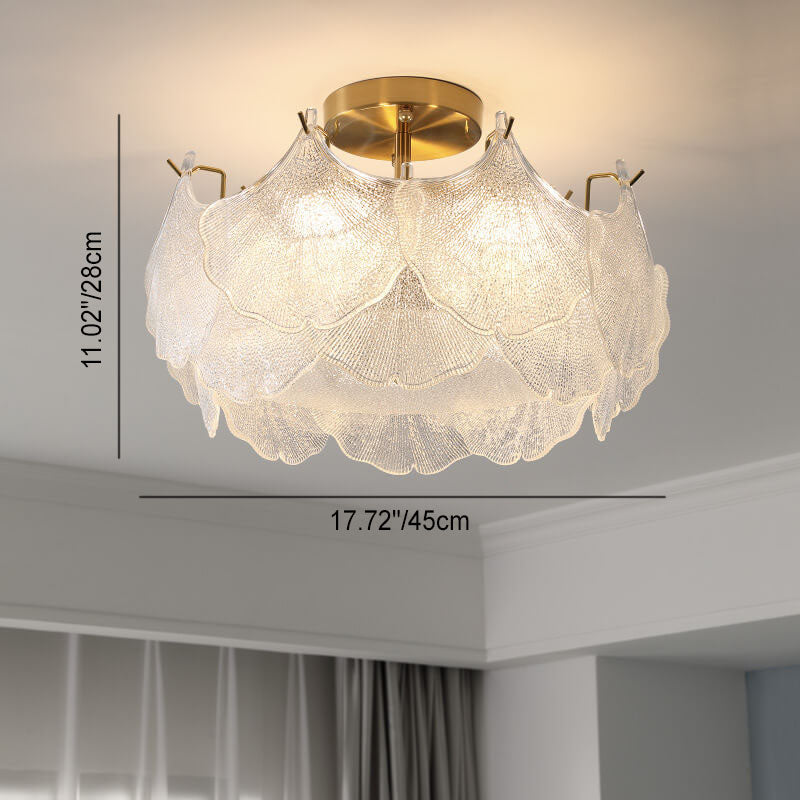 French Ginkgo Leaf Glass 5/8-Light Semi-Flush Ceiling Light