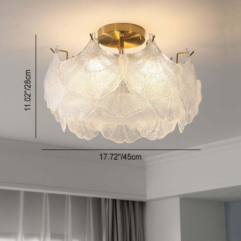 French Ginkgo Leaf Glass 5/8-Light Semi-Flush Ceiling Light