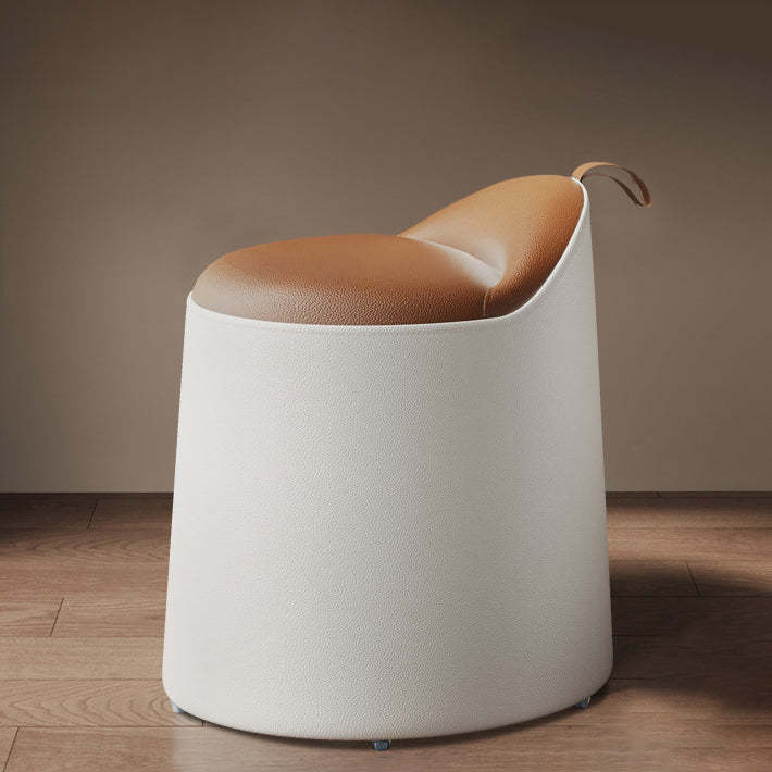 Minimalist cylinder vanity gray vanity stools in leather — No Swivel / Orange