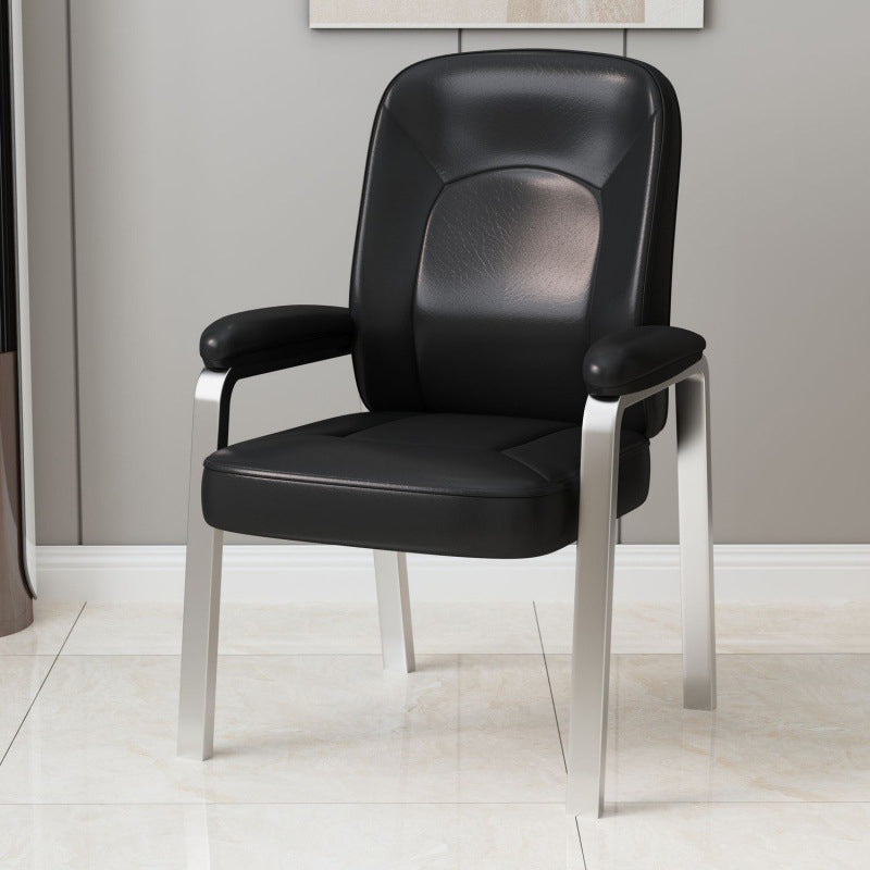 Minimalist Leather Stainless Steel Dining Chair — Foam Sponge / Red
