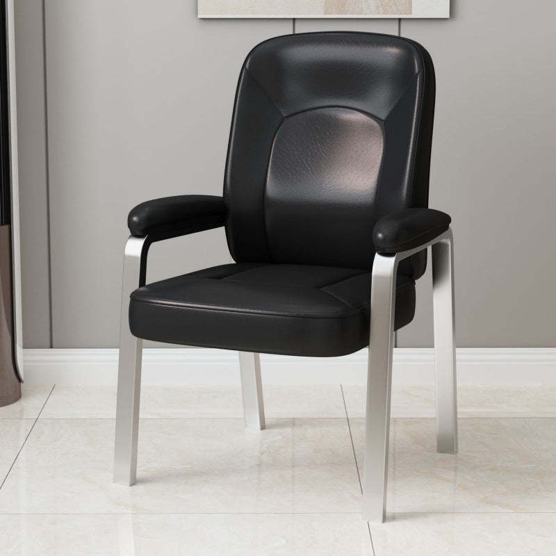Minimalist Leather Stainless Steel Dining Chair — Foam Sponge / Red