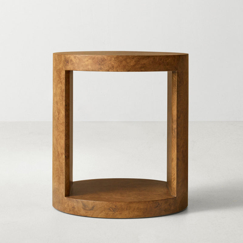 Traditional Rustic Round Wood 2-Tier End Table