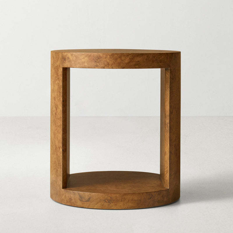 Traditional Rustic Round Wood 2-Tier End Table
