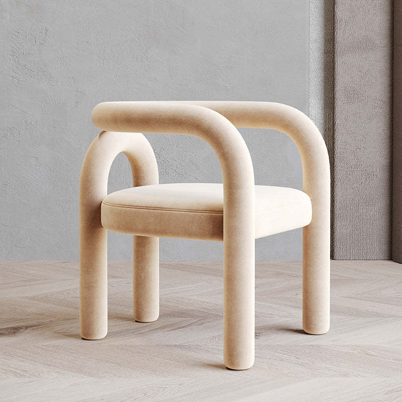 Scandinavian Curved Velvet Steel Armchair — Beige
