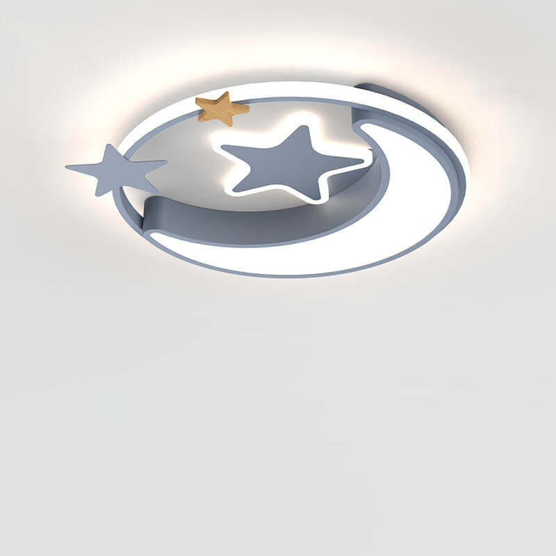 Star Moon Round LED Kids Flush Mount Light