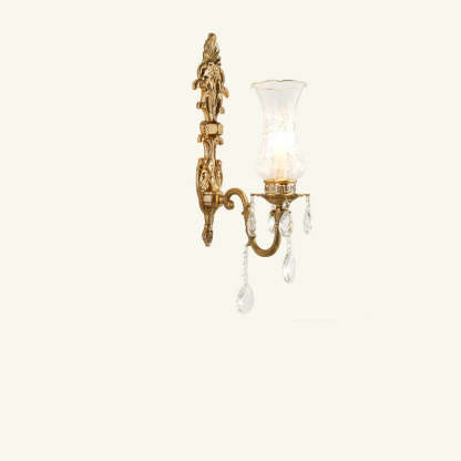 Vintage French Crystal Candelabra Brass 1/2 Light Wall Sconce Lamp