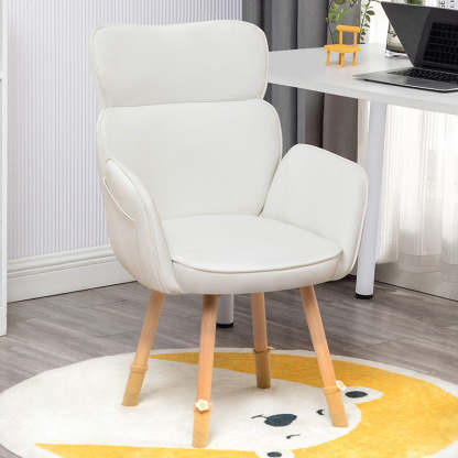 Nordic Fabric Upholstered Wood-Leg Vanity Stool — White