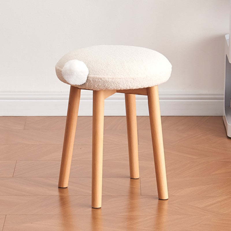 Minimalist Lambswool Wood Vanity Stool