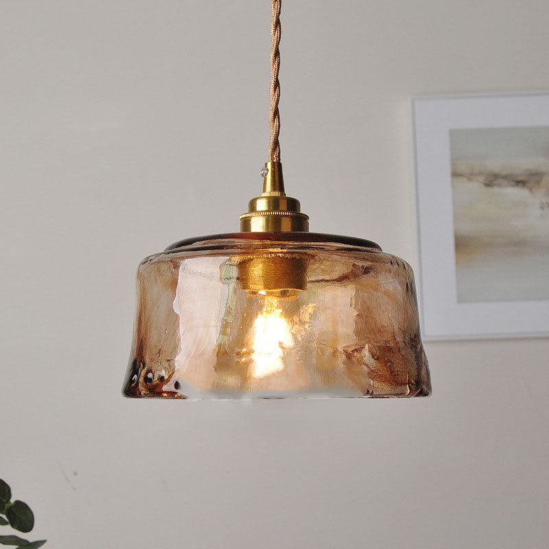 Vintage Amber Drum Glass Brass Pendant