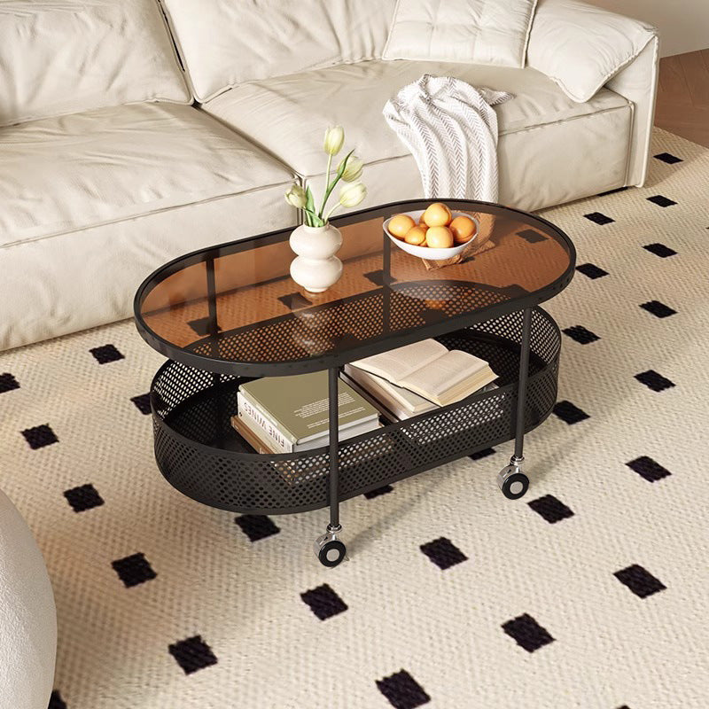 Modern Oval Glass Iron Movable Side Table