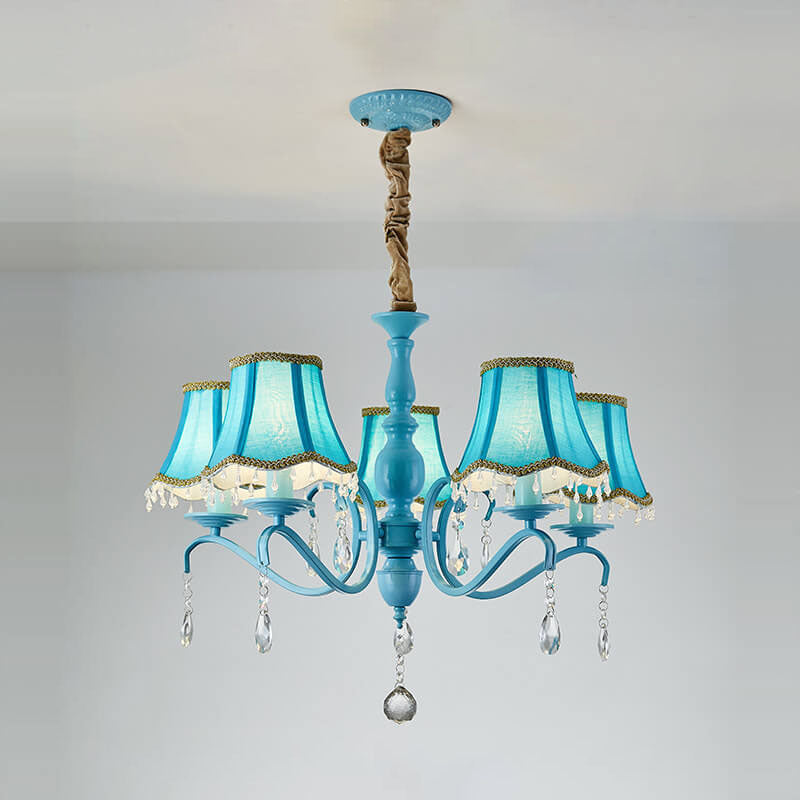 Modern Cone Iron Crystal Fabric Chandelier