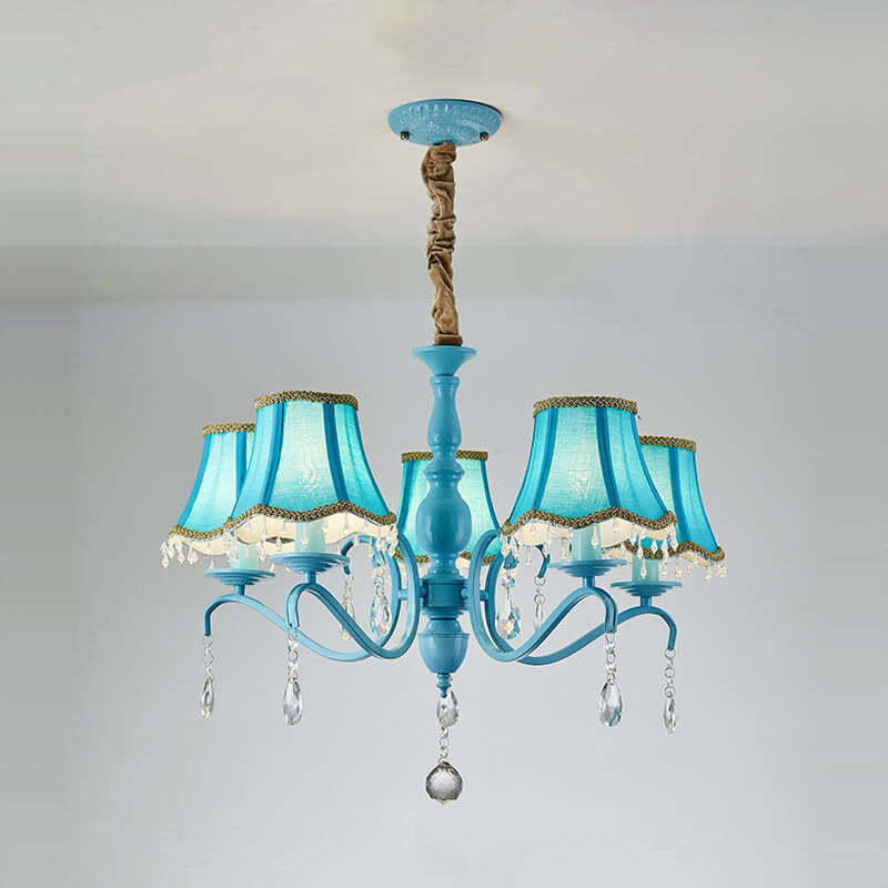 Modern Cone Iron Crystal Fabric Chandelier