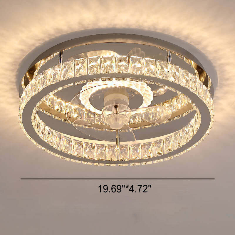 Modern Crystal Stainless Steel LED Flush Mount Fan Light