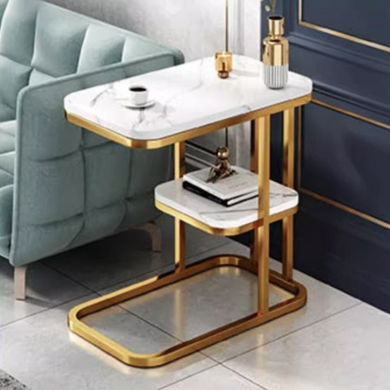 Luxury Rectangular Faux Metal 2-Tier Side Table — 1 / Black Tabletop + Black Frame