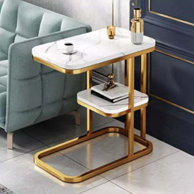 Luxury Rectangular Faux Metal 2-Tier Side Table — 1 / Black Tabletop + Black Frame