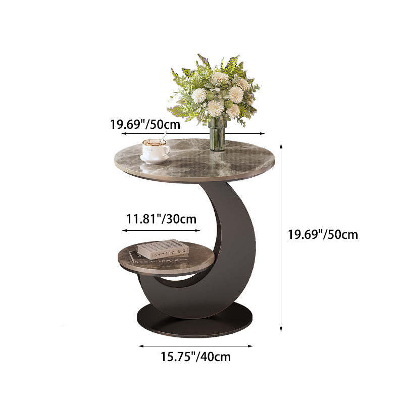 Minimalist Round Iron Slate 2-Tier Coffee Table