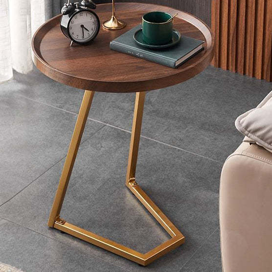 Minimalist Walnut Grain Round Tray End Table