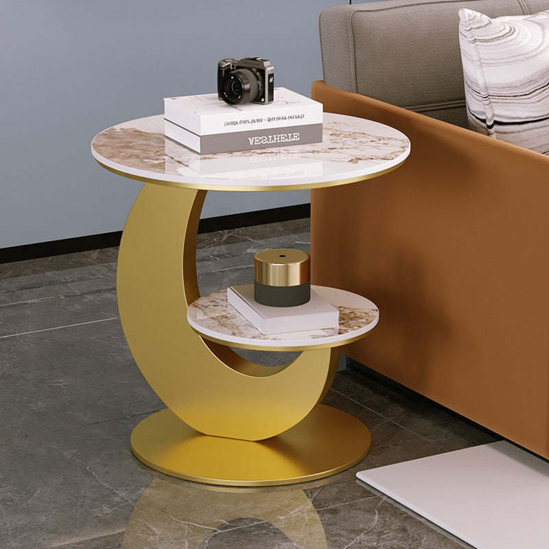 Modern Crescent Slab Steel 2-Tray End Table — A / Gold